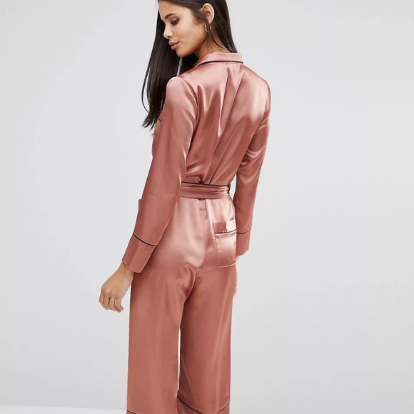 ASOS. Pajama style satin jumpsuit. Mauve/ Dusty Pink - Picture 2 of 4